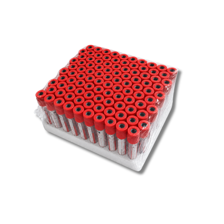 Tubo al vacío tapa roja con activador de coágulo GlobalVac – Rack 100 unidades