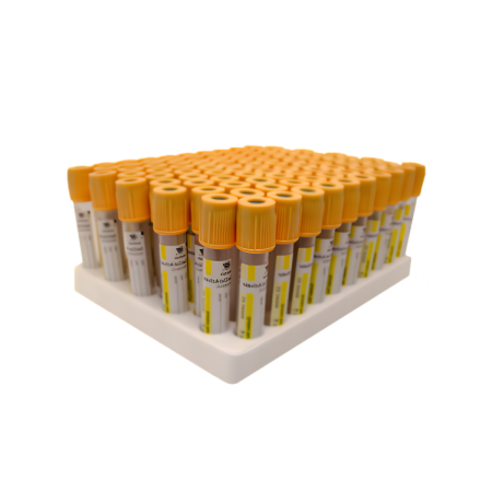 Tubo al vacío tapa amarilla con gel GlobalVac – Rack 100 unidades